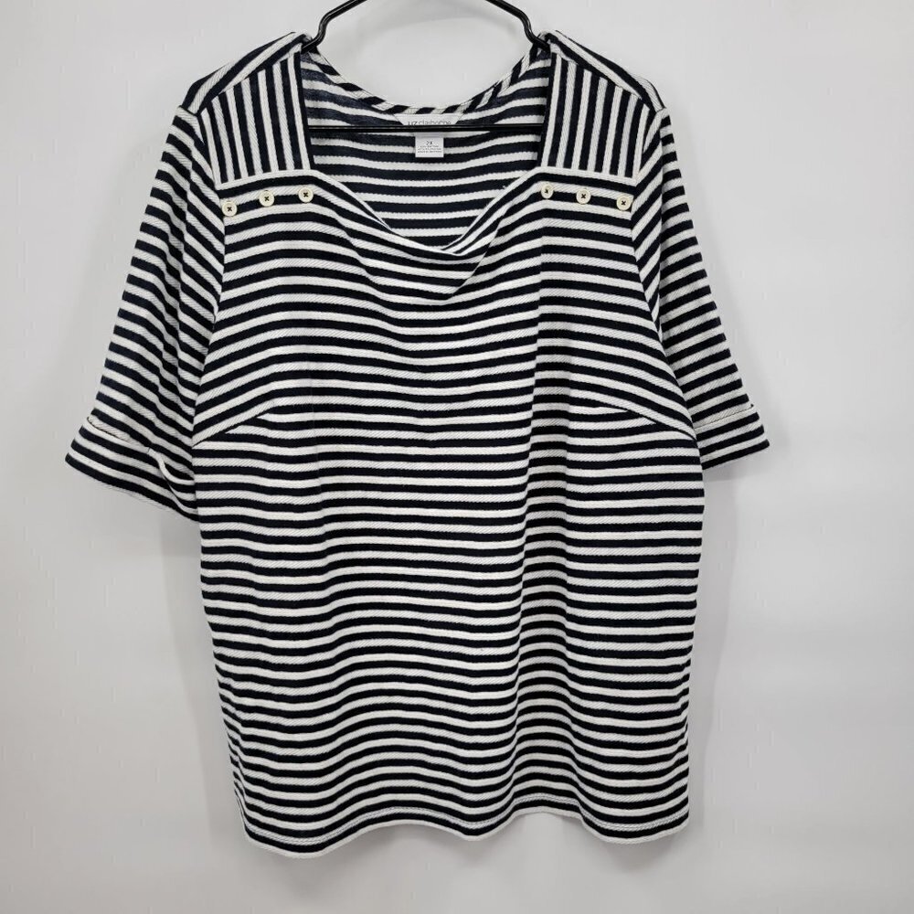 Liz Claiborne Plus Size Square Neck 3/4 Sleeve Blouse Striped Knit 2X Womens